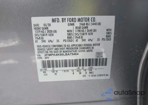 2020 Ford Edge Titanium z USA, uszkodzony, nr VIN 2FMPK4K90LBA75484